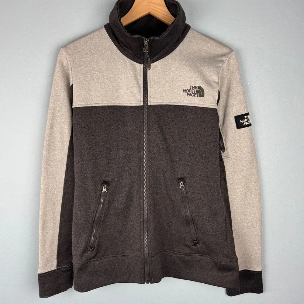 The North Face Women's Medium Gray Full Zip Mock Neck Fleece Pockets Logo Jacket